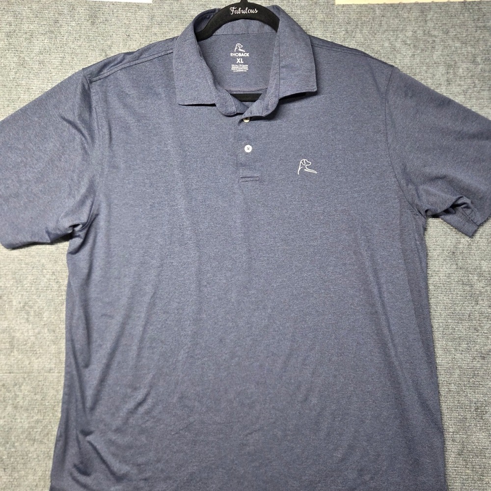 Rhoback Mens XL Performance Polo Shirt Heather Navy Blue Short Sleeve Golf Top